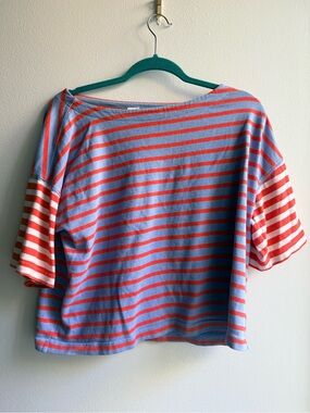 GAP Blue and Coral Striped Boxy Short-Sleeve Tee